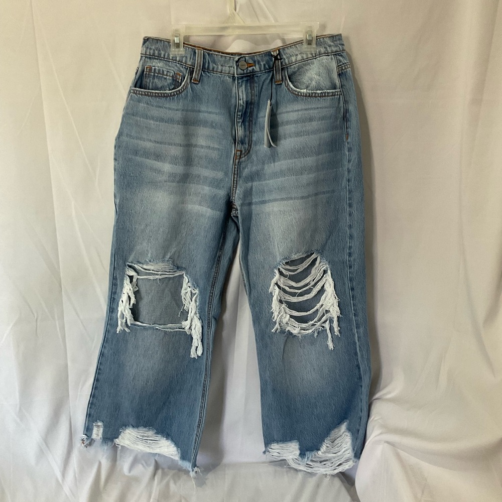 Ceros Wide Leg Cropped Jeans Ceros Wide Leg Jeans Distressed Blue Ankle Jeans